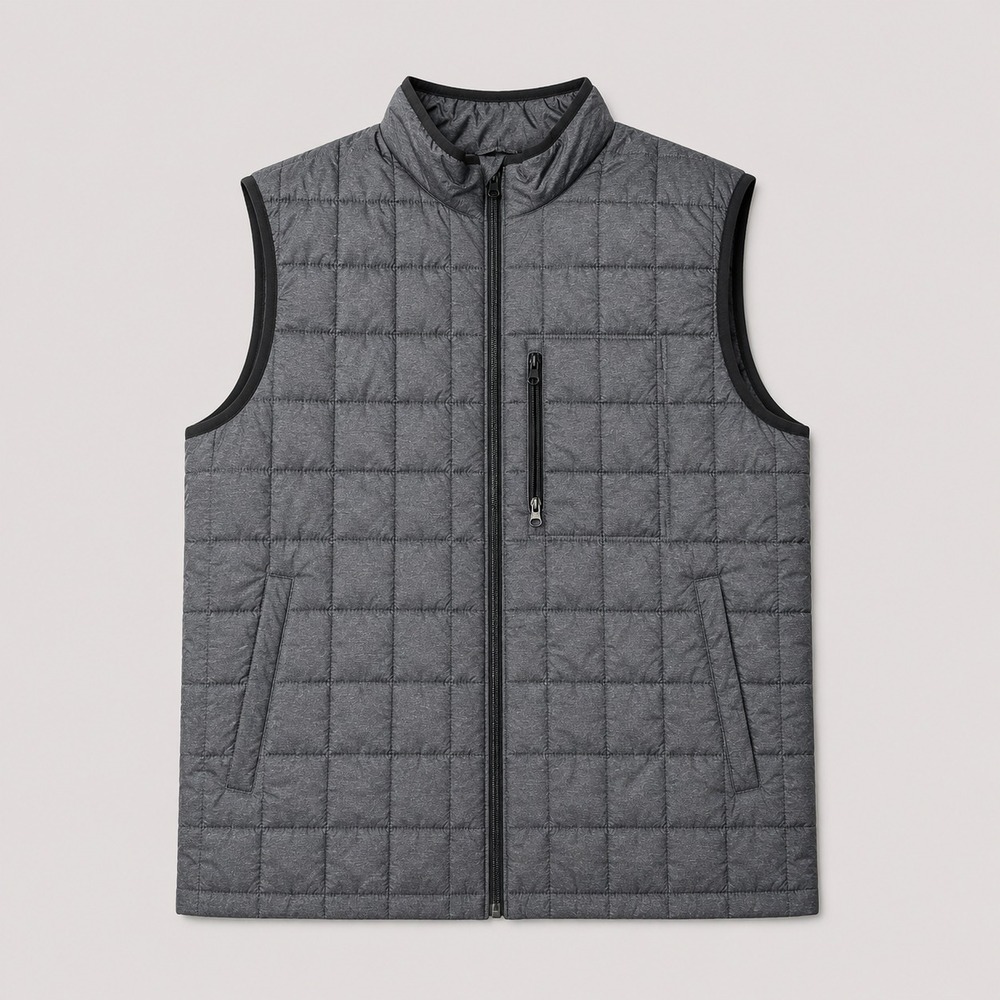 Van Heusen Traveler Mens Large Gray Quilted Puffer Vest Full Zip Lightweight